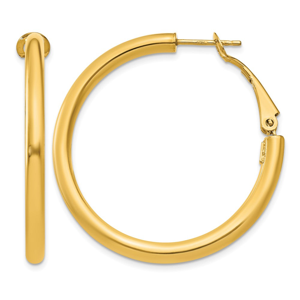 14k 3x Polished Round Omega Back Tube Hoop Earrings