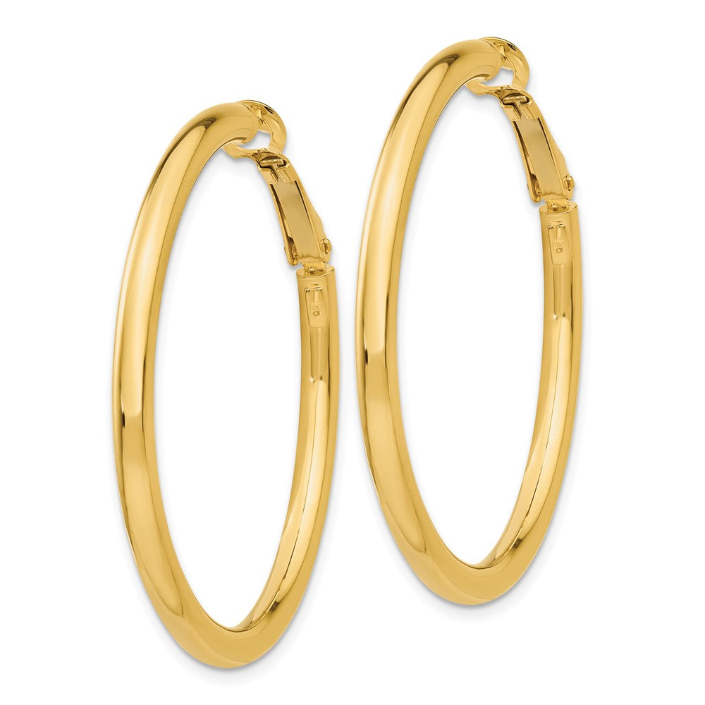 14k 3x Polished Round Omega Back Hoop Earrings