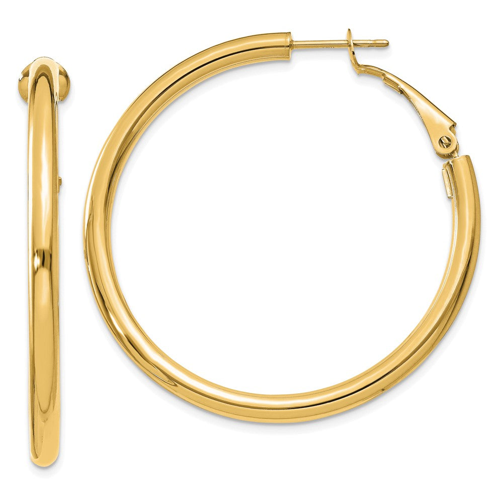 14k 3x Polished Round Omega Back Hoop Earrings