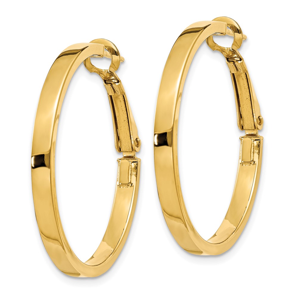 14k 3x Polished Square Tube Omega Back Round Hoop Earrings