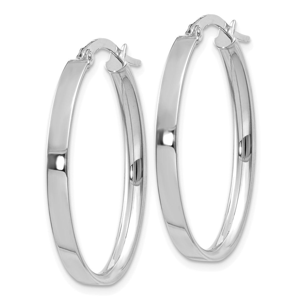 14K White Gold 3x Oval Tube Hoop Earrings