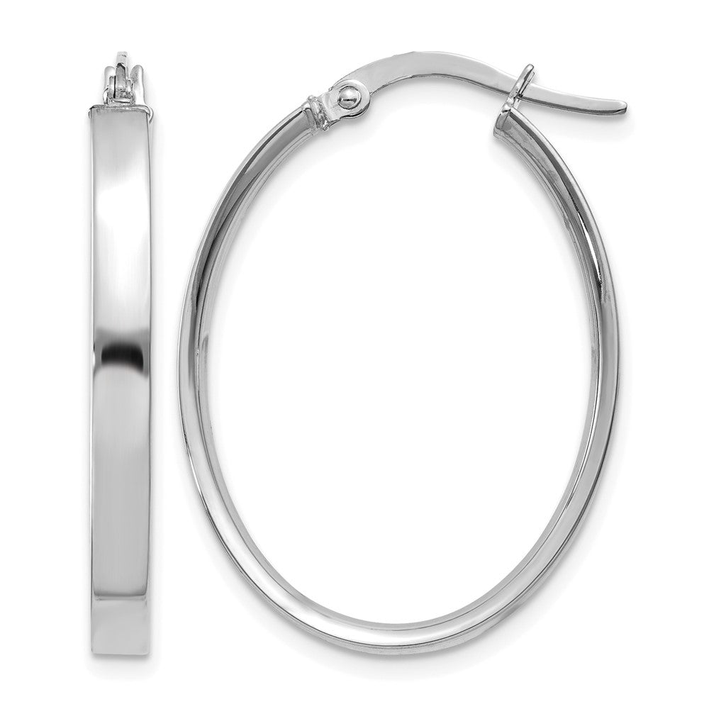 14K White Gold 3x Oval Tube Hoop Earrings