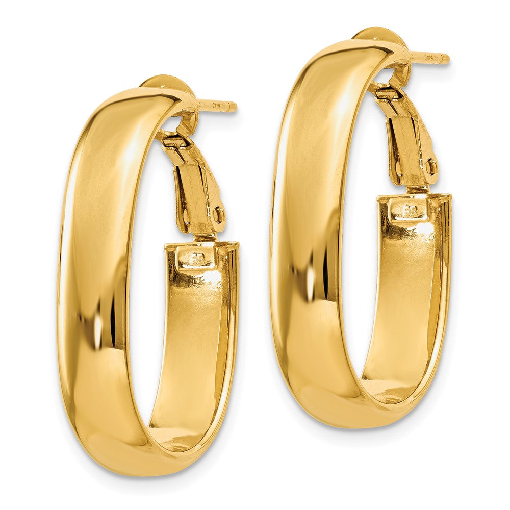 14k 6x Polished Oval Omega Back Tube Hoop Earrings