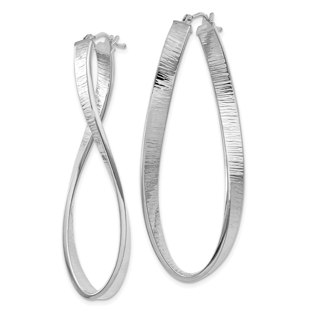 14k White Gold Textured Twisted Oval Hoop Earrings