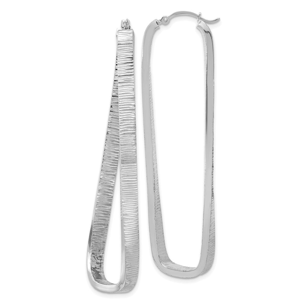 14k White Gold Textured Twisted Oval Hoop Earrings