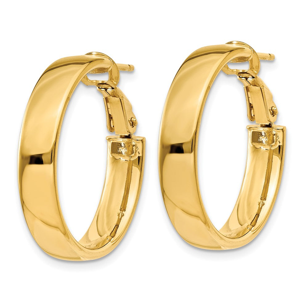 14k 5x Polished Flat Tube Omega Back Hoop Earrings