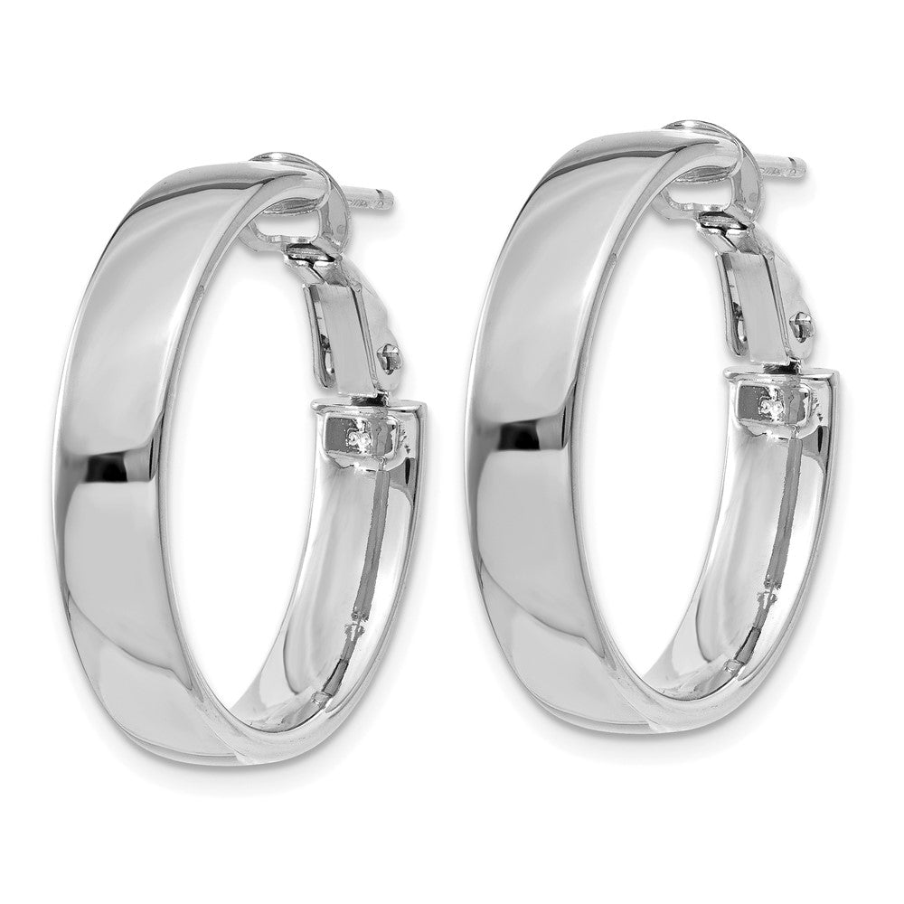 14k White Gold 5x Polished Flat Tube Omega Back Hoop Earrings