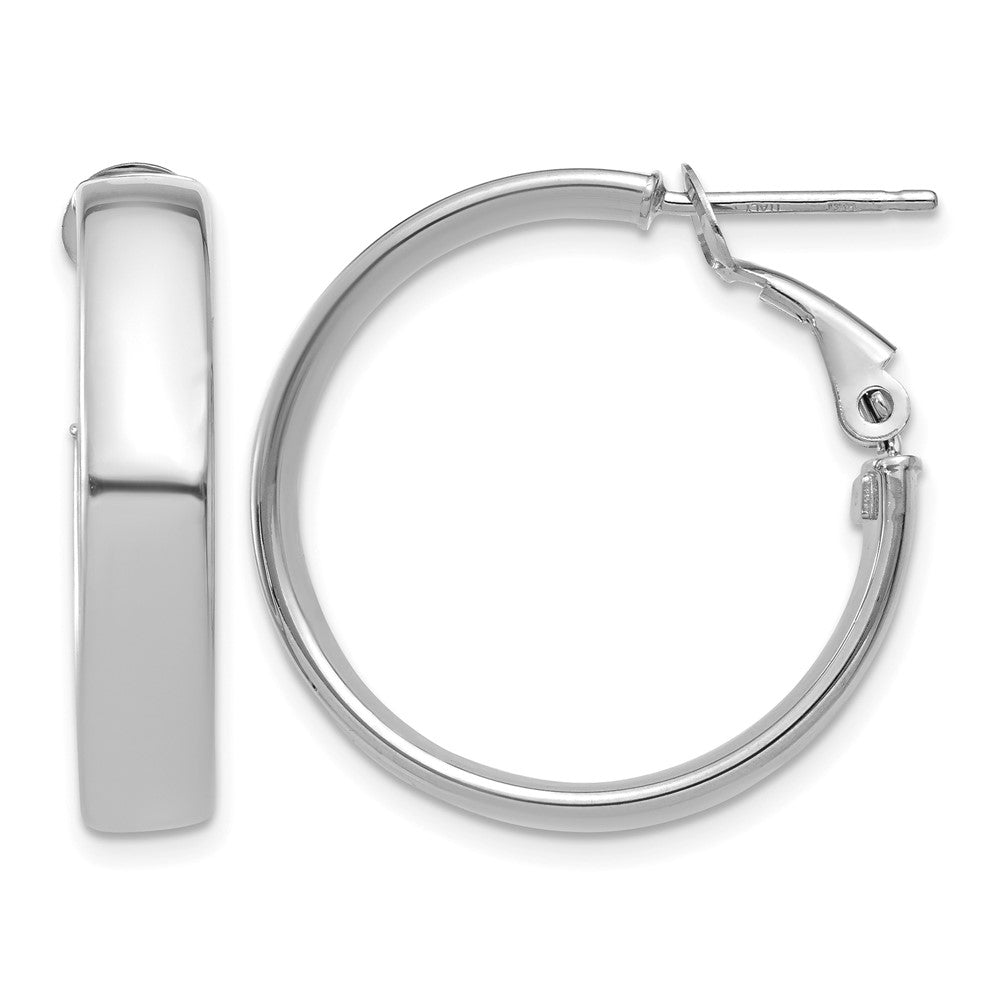 14k White Gold 5x Polished Flat Tube Omega Back Hoop Earrings