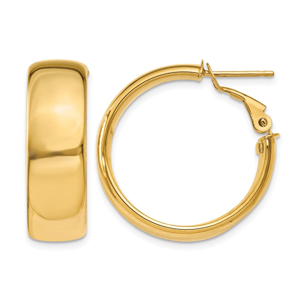 14k 8x Polished Flat Tube Omega Back Hoop Earrings