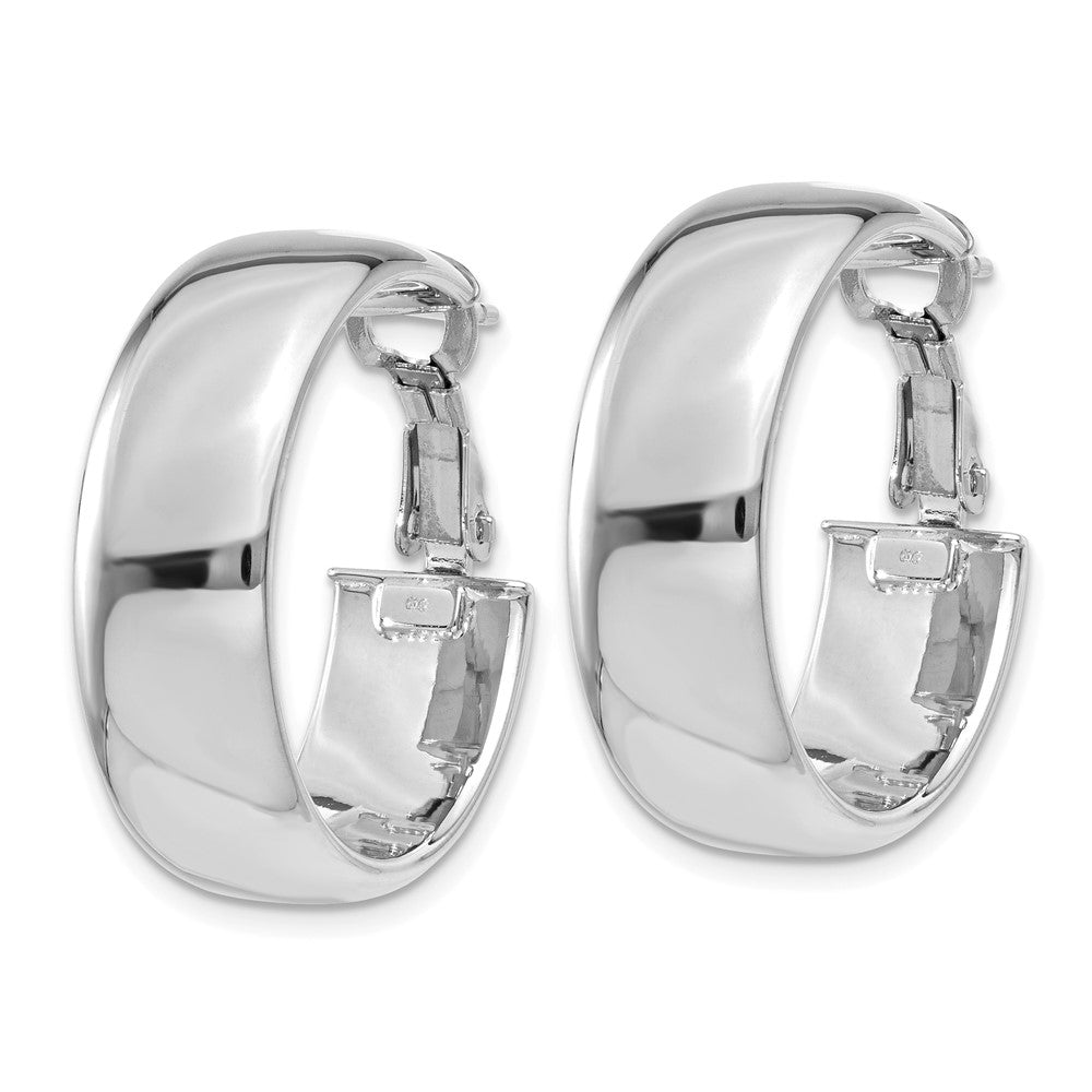 14k White Gold 8x Polished Flat Tube Omega Back Hoop Earrings