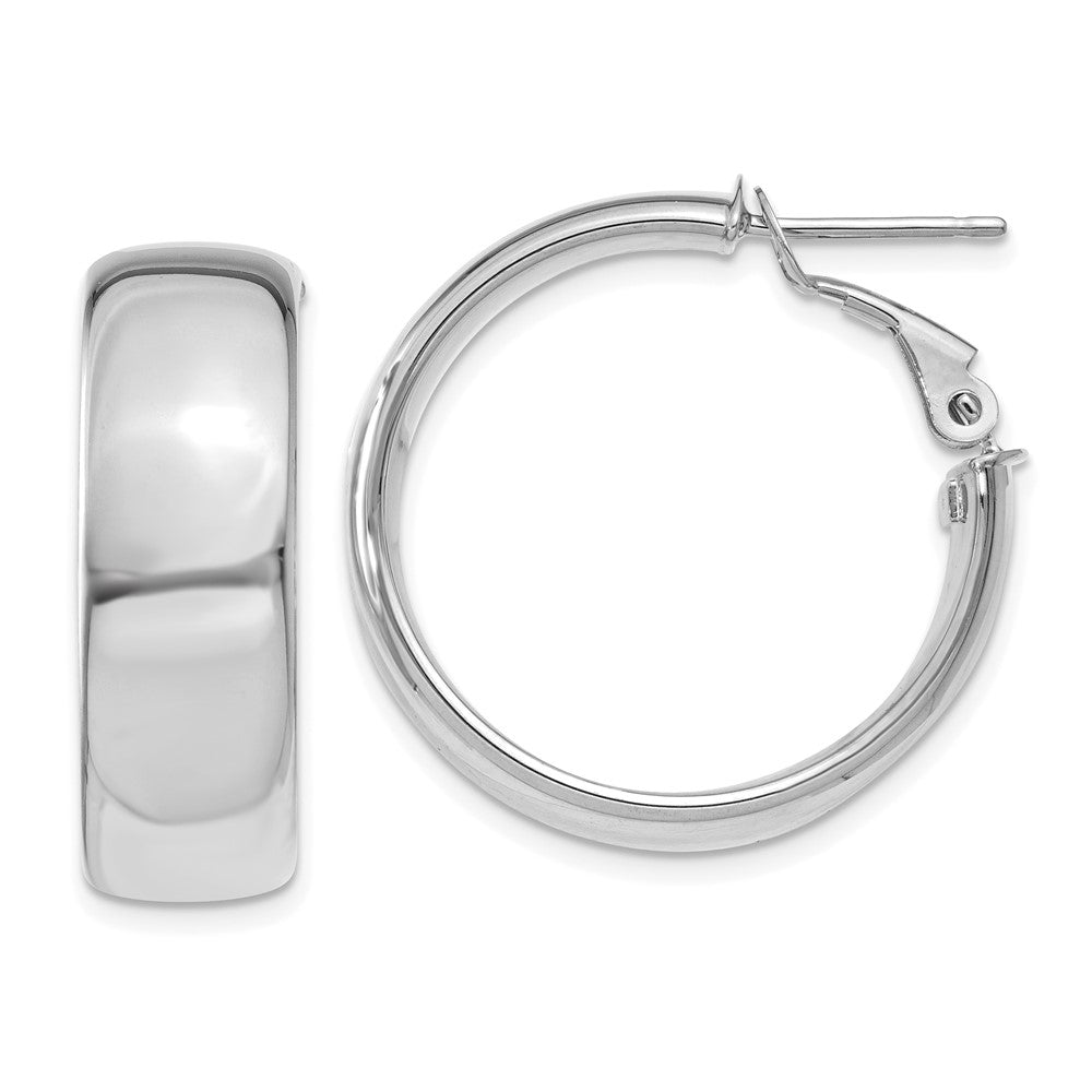 14k White Gold 8x Polished Flat Tube Omega Back Hoop Earrings
