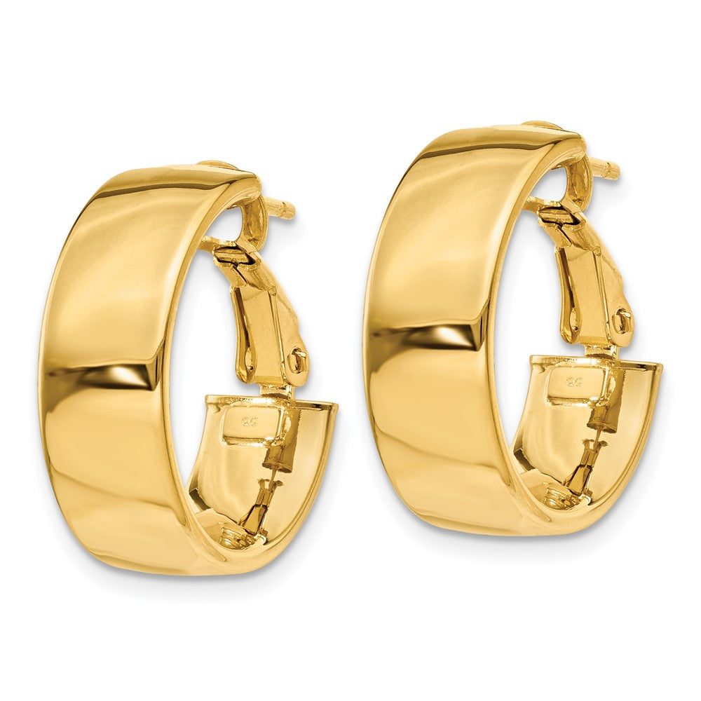 14k 6.75x Polished Flat Tube Omega Back Hoop Earrings