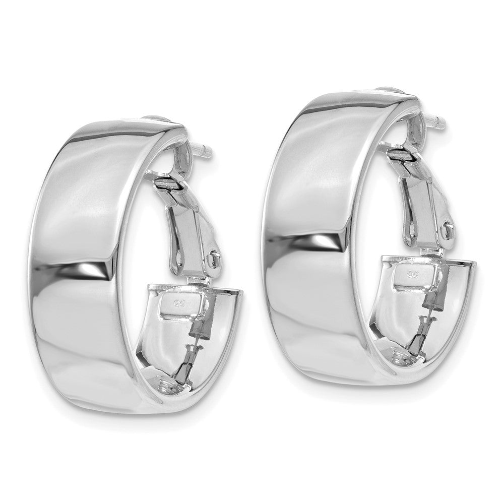14k White Gold 6.75x Polished Flat Tube Omega Back Hoop Earrings