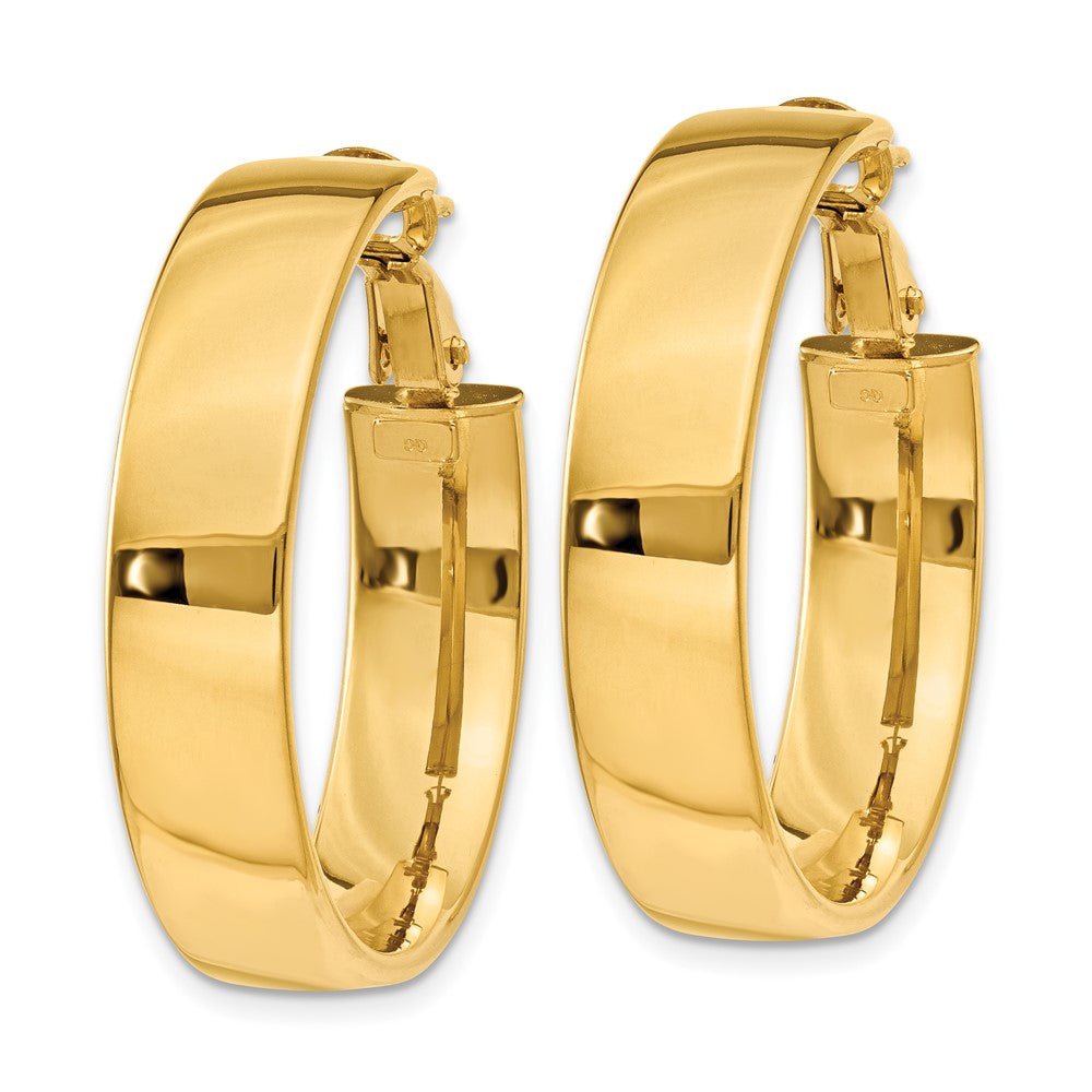 14k 7x Polished Flat Tube Omega Back Hoop Earrings