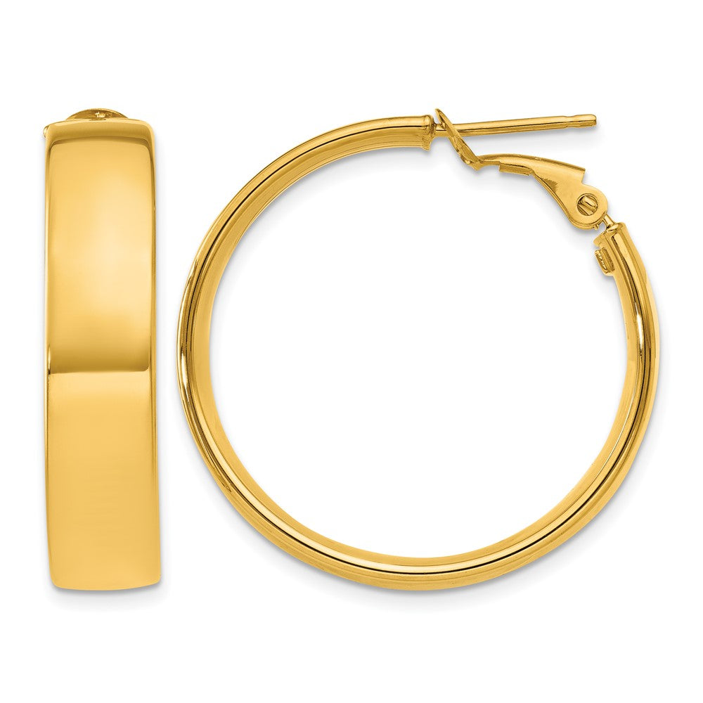 14k 7x Polished Flat Tube Omega Back Hoop Earrings