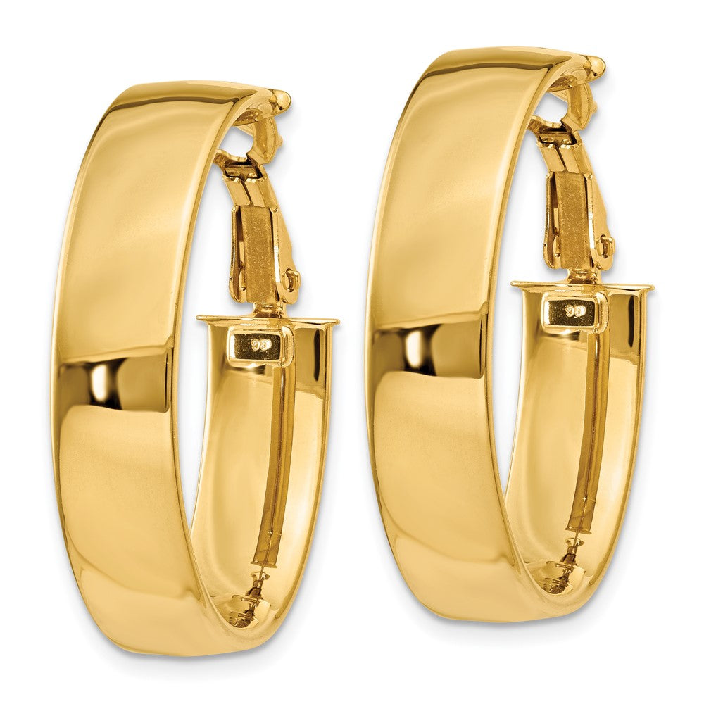 14k 7x Polished Oval Omega Back Tube Hoop Earrings