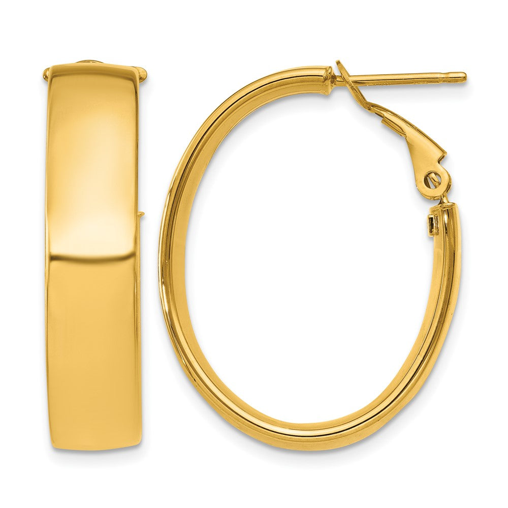 14k 7x Polished Oval Omega Back Tube Hoop Earrings