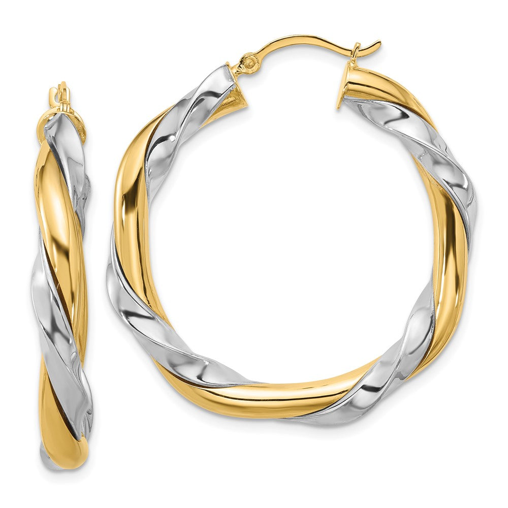 14k w/White Rhodium Twisted Hoop Earrings