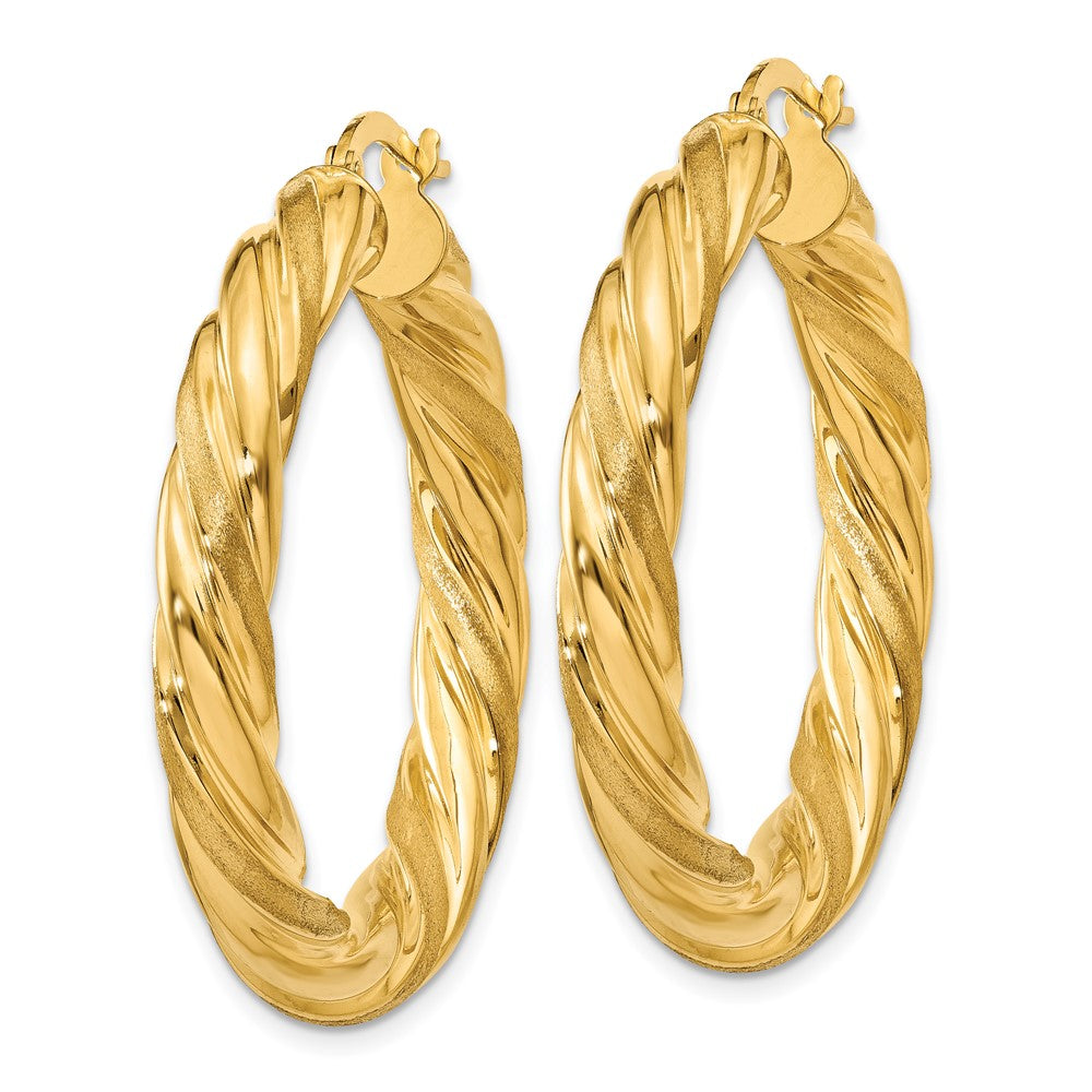 14k Satin & Polished Twisted Hoop Earrings