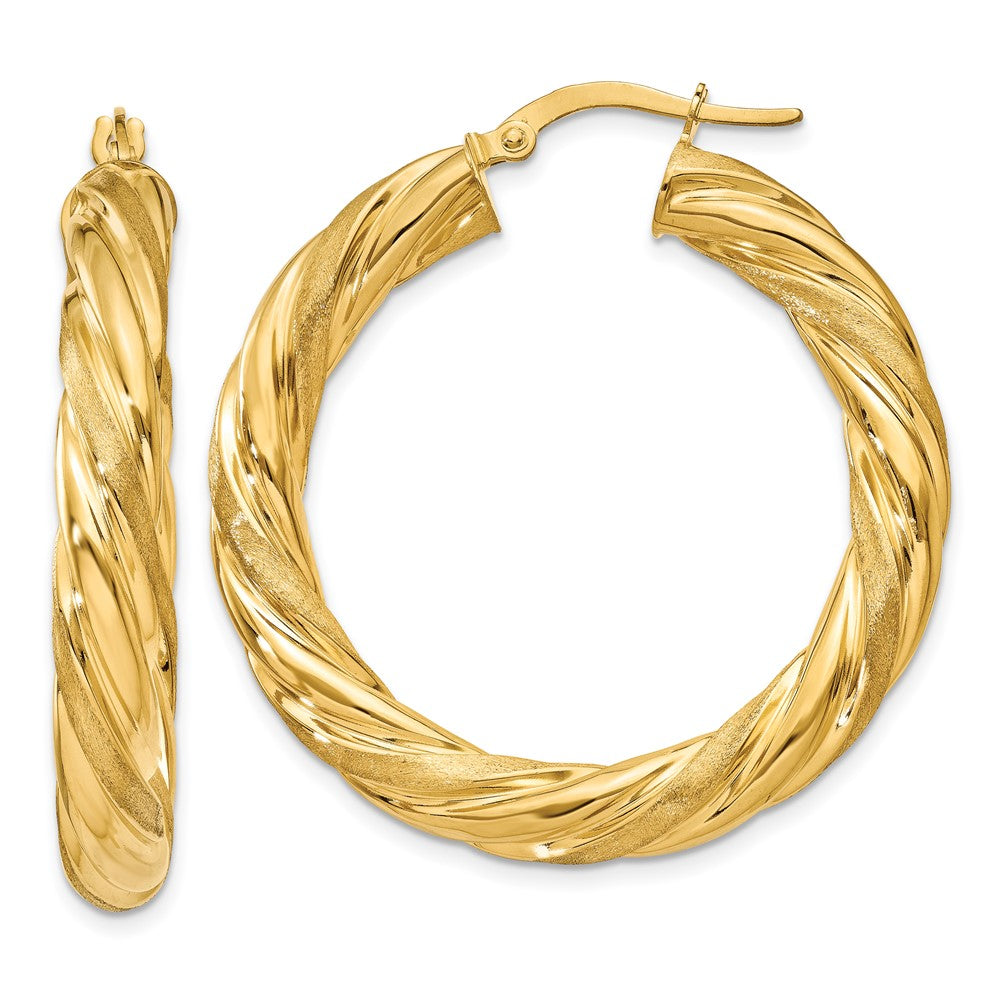 14k Satin & Polished Twisted Hoop Earrings