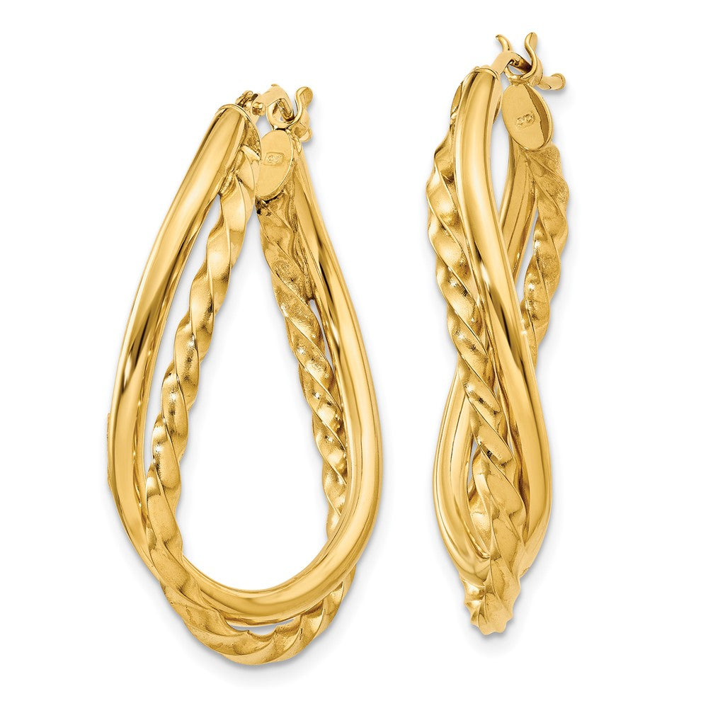 14k Textured and Polished Twist Oval Hoop Earrings