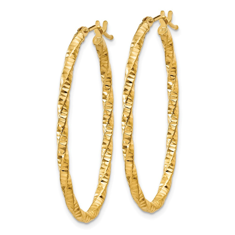 14ky Diamond-cut Oval Hoop Earrings