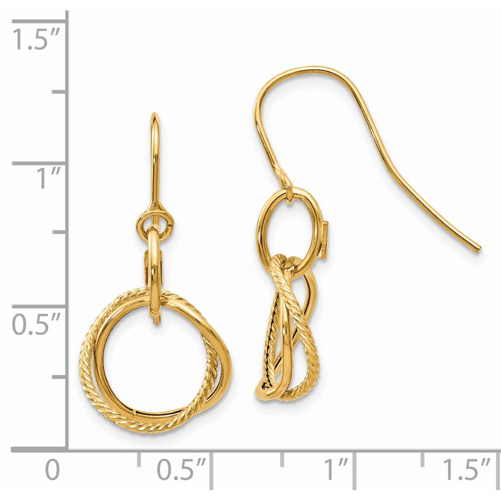 14K Small Twisted Circle Dangle French Hook Earrings