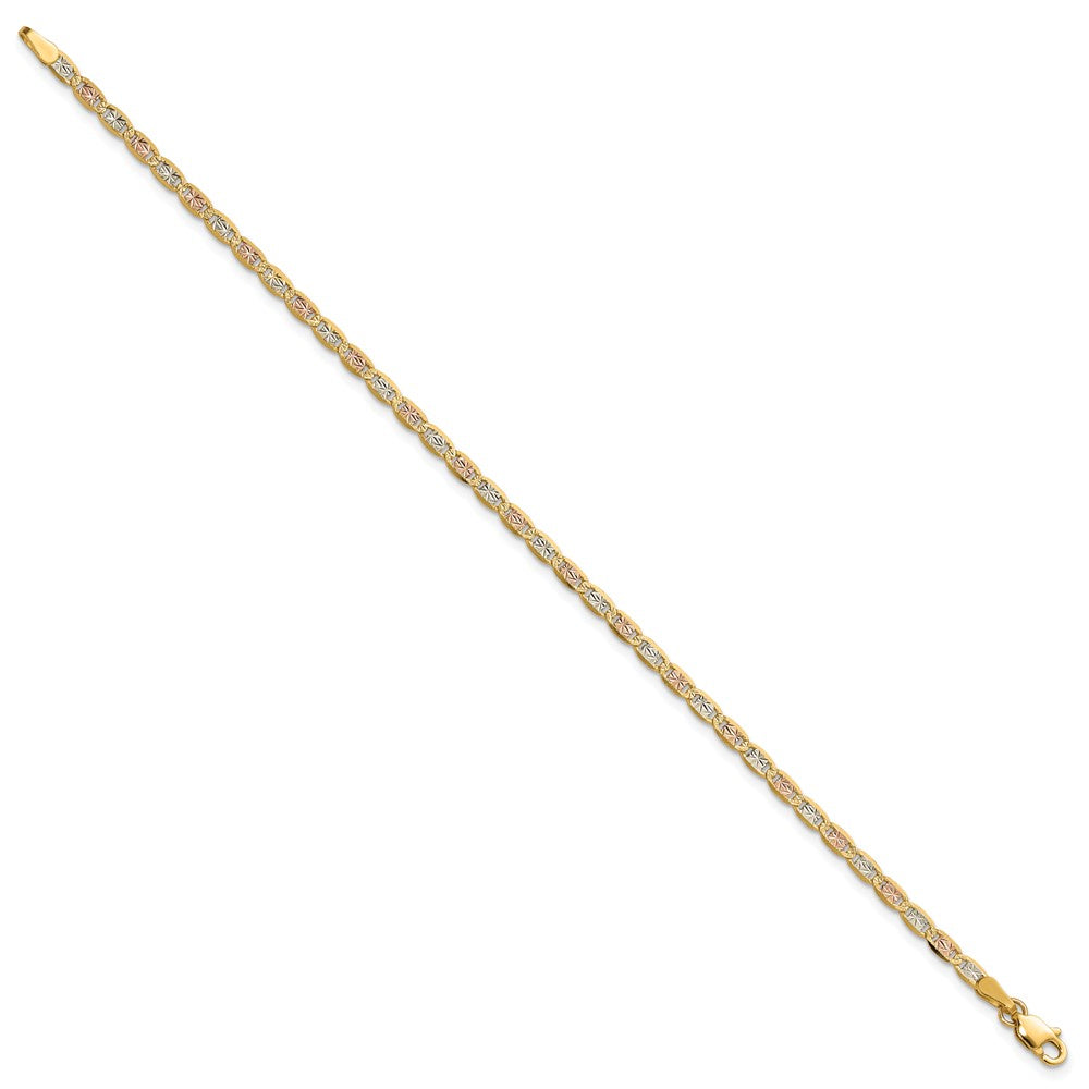 14K Tri-color PavÂ Valentino with Lobster Clasp Bracelet