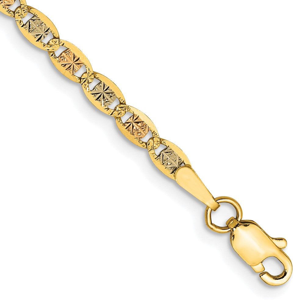 14K 8 inch 2.75mm Tri-color PavÇ Valentino with Lobster Clasp Bracelet