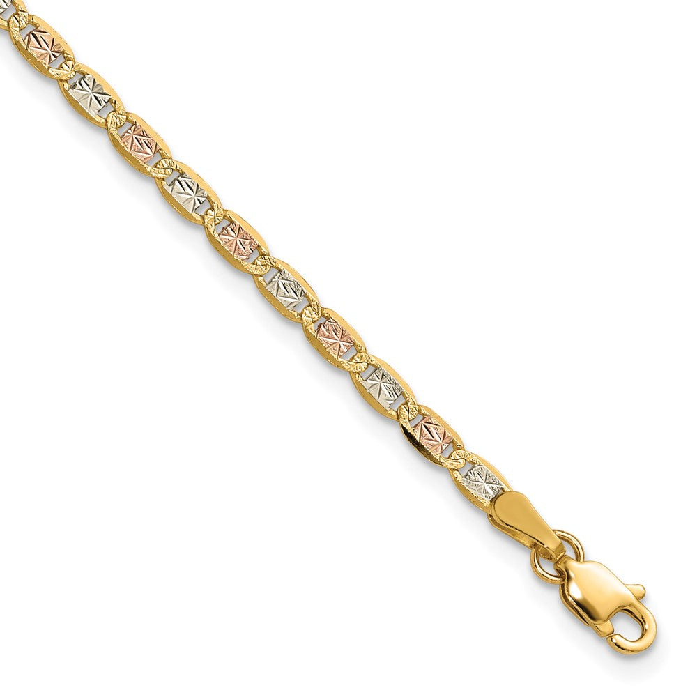 14K Tri-color PavÂ Valentino with Lobster Clasp Bracelet