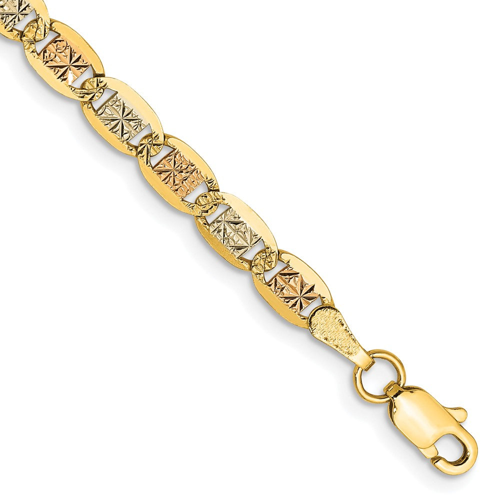 14K 7 inch 3.8mm Tri-color PavÇ Valentino with Lobster Clasp Bracelet