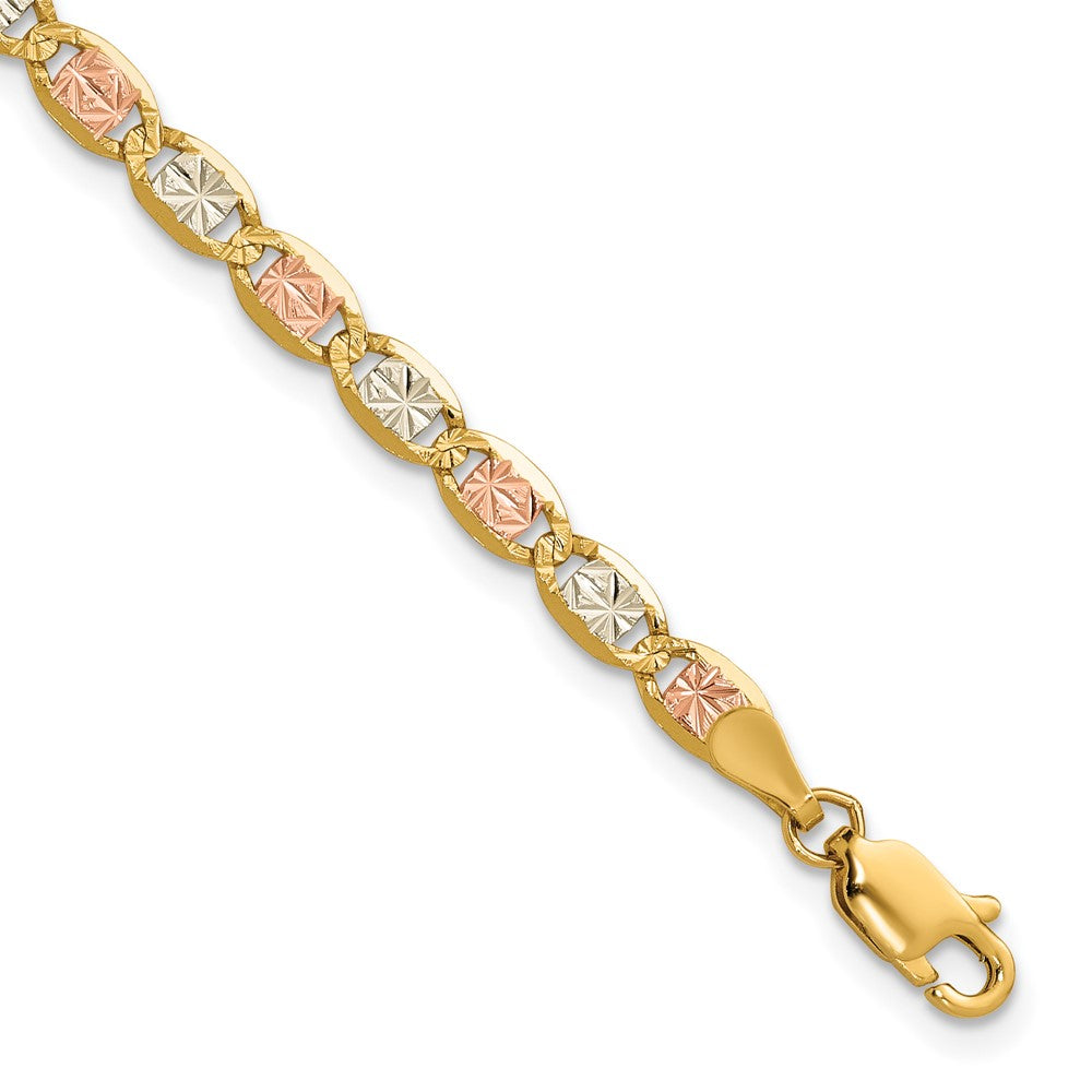 14K Tri-color PavÂ Valentino with Lobster Clasp Bracelet