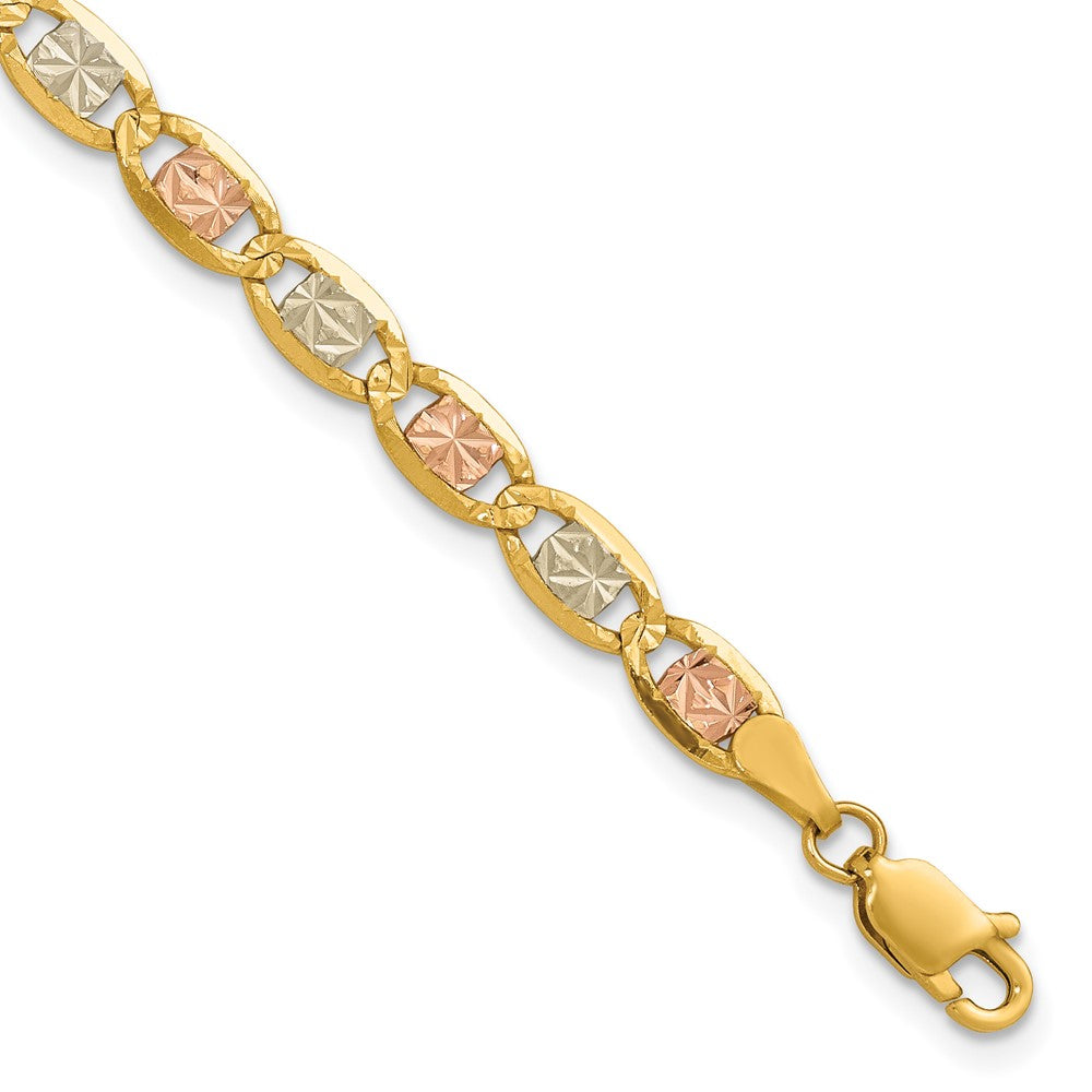 14K Tri-color PavÂ Valentino with Lobster Clasp Bracelet