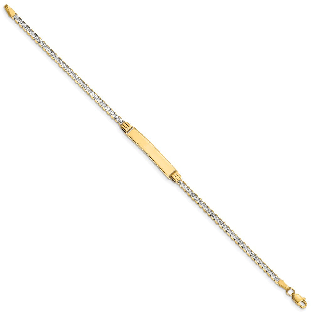 14k Polished with Rhodium PavÂ Solid Chain/Solid Plate Curb Link 25.5x Plate ID Bracelet