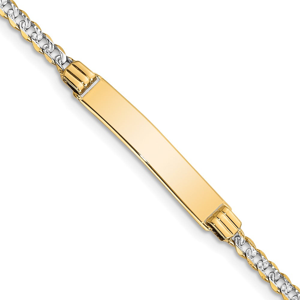 14k Polished with Rhodium PavÂ Solid Chain/Solid Plate Curb Link 25.5x Plate ID Bracelet