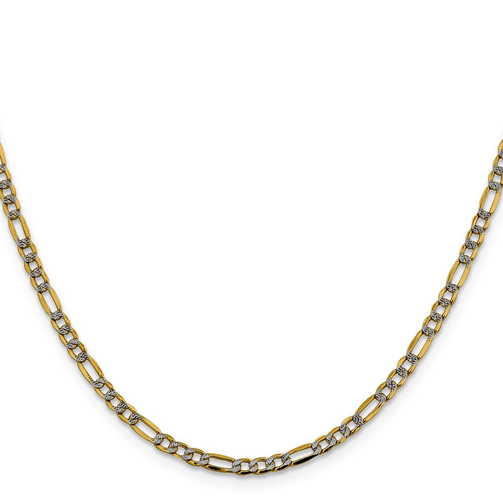 14K Semi-Solid with Rhodium Pav Figaro with Lobster Clasp Chain