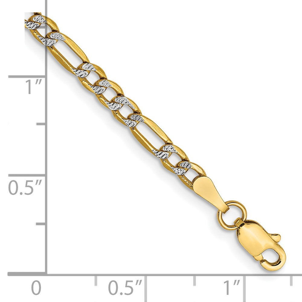 14K Semi-Solid with Rhodium Pav Figaro with Lobster Clasp Bracelet