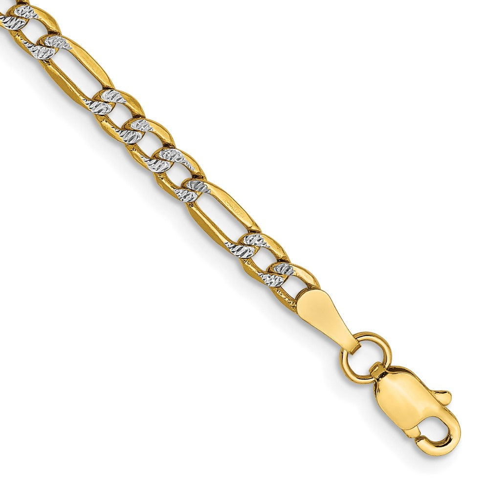 14K 7 inch 3.2mm Semi-Solid with Rhodium PavÇ Figaro with Lobster Clasp Bracelet