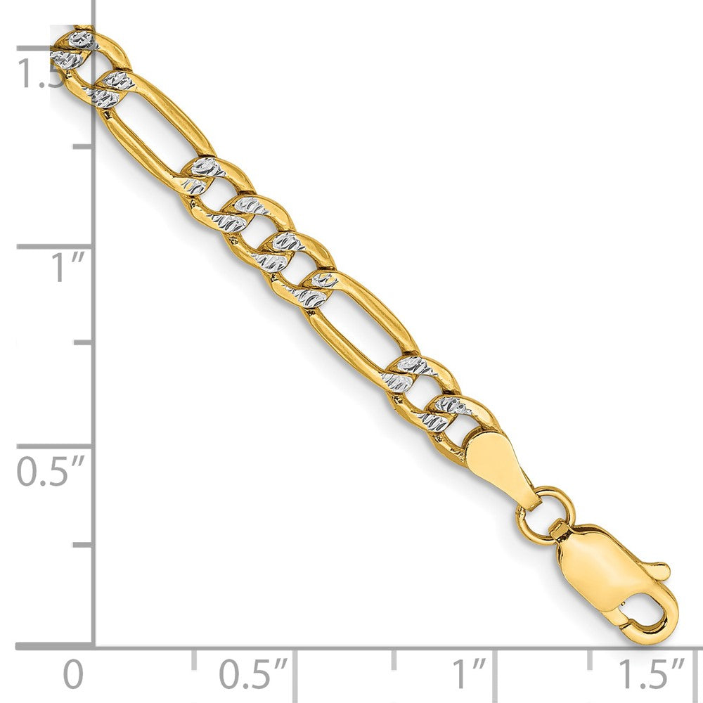 14K Semi-Solid with Rhodium Pav Figaro with Lobster Clasp Bracelet