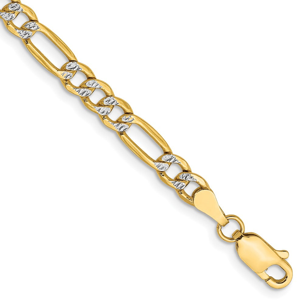 14K Semi-Solid with Rhodium Pav Figaro with Lobster Clasp Bracelet