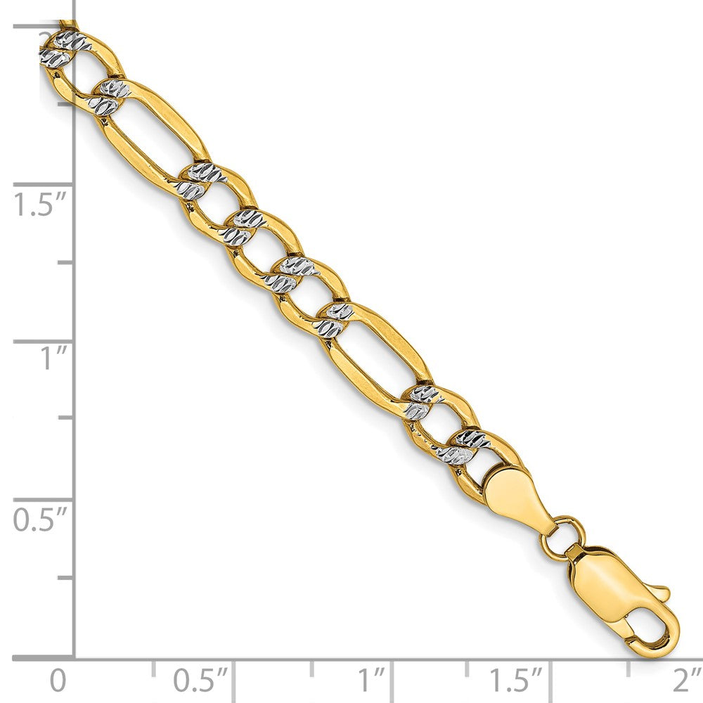 14K Semi-Solid with Rhodium Pav Figaro with Lobster Clasp Bracelet