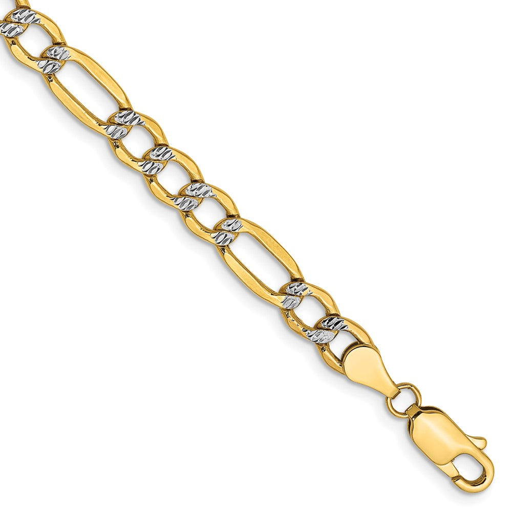 14K Semi-Solid with Rhodium Pav Figaro with Lobster Clasp Bracelet