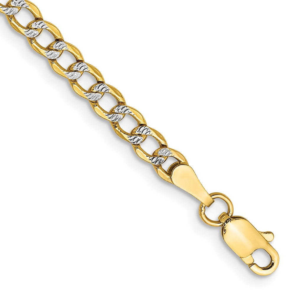 14K 8 inch 3.4mm Semi-Solid with Rhodium PavÇ Curb with Lobster Clasp Bracelet