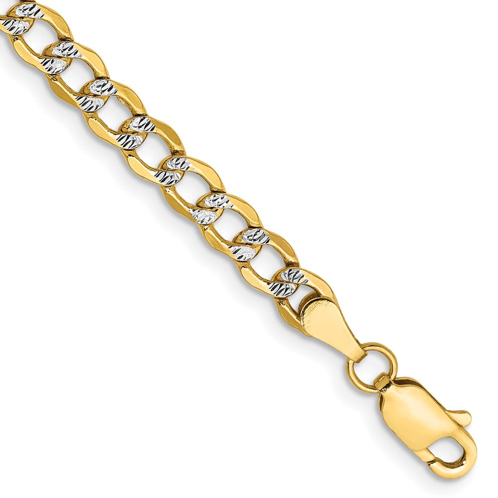 14K Semi-Solid with Rhodium PavÇ Curb with Lobster Clasp Bracelet