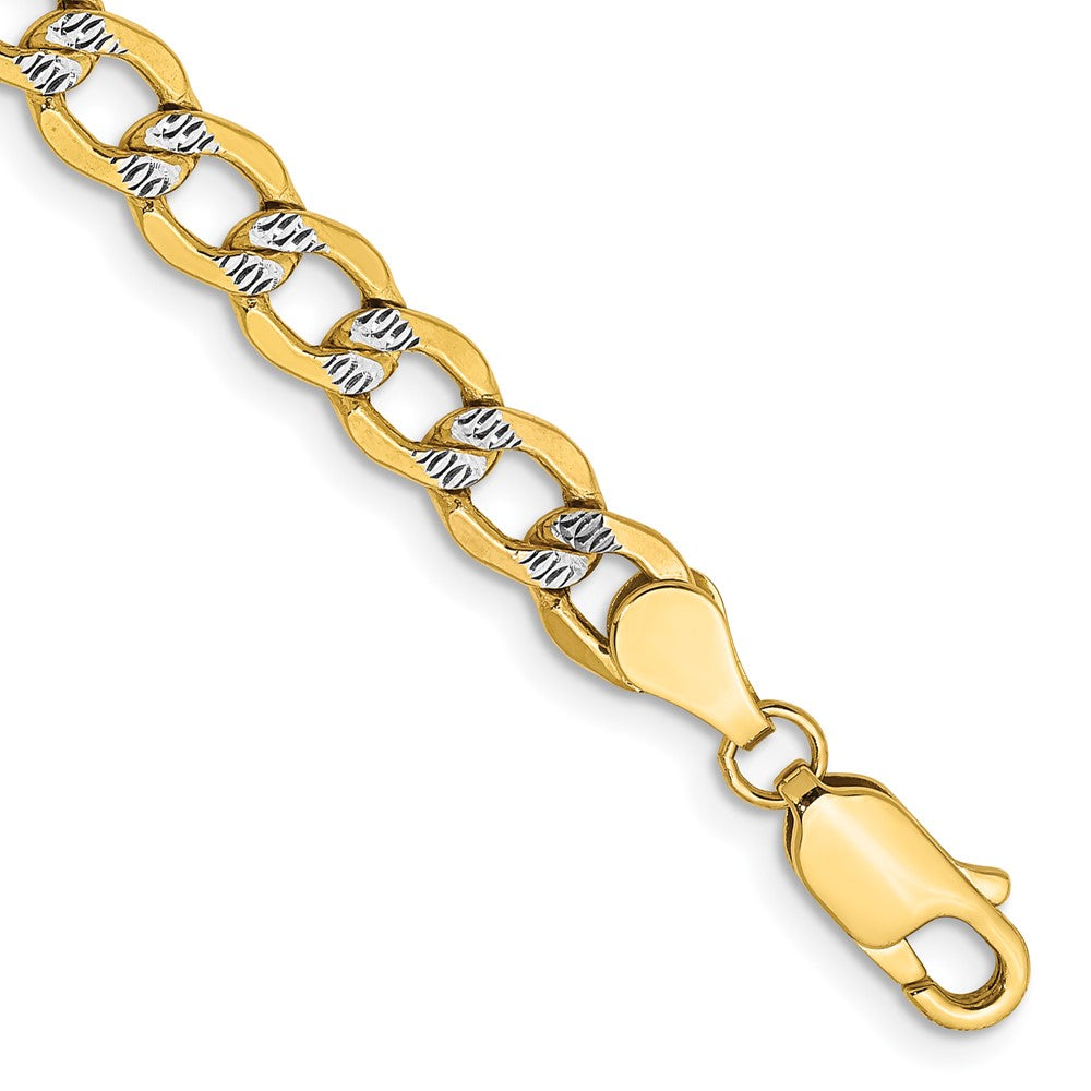 14K 7 inch 5.2mm Semi-Solid with Rhodium PavÇ Curb with Lobster Clasp Bracelet