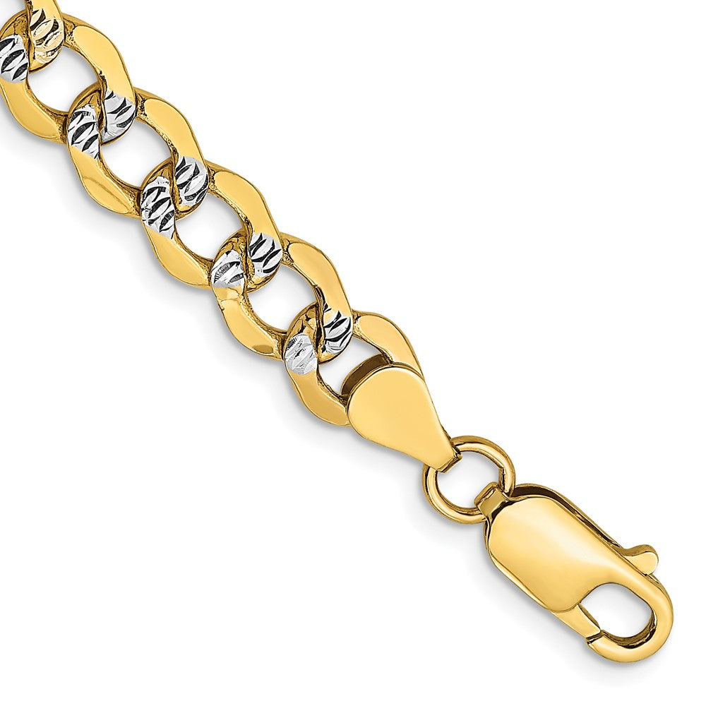 14K Semi-Solid with Rhodium PavÂ Curb with Lobster Clasp Bracelet
