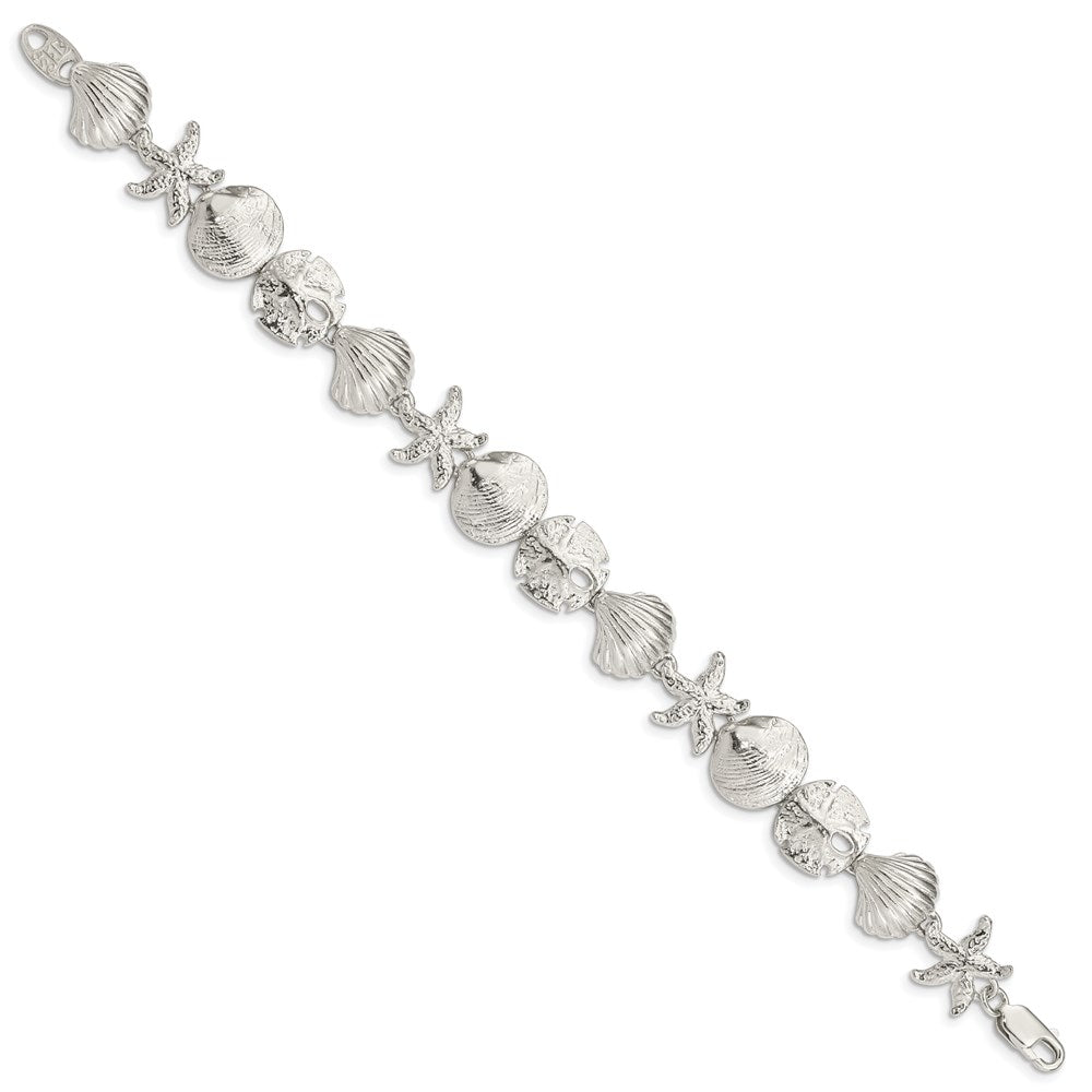 Sterling Silver Polished Seashells and Starfish Bracelet