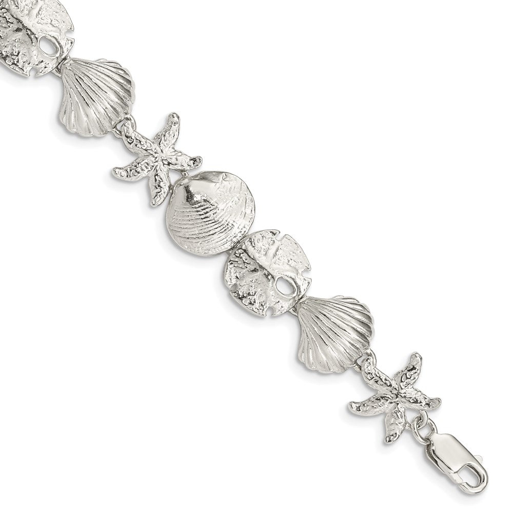 Sterling Silver Polished Seashells and Starfish Bracelet