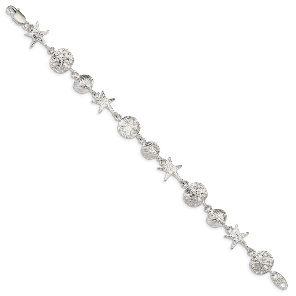 Sterling Silver Polished Seashells and Starfish Bracelet