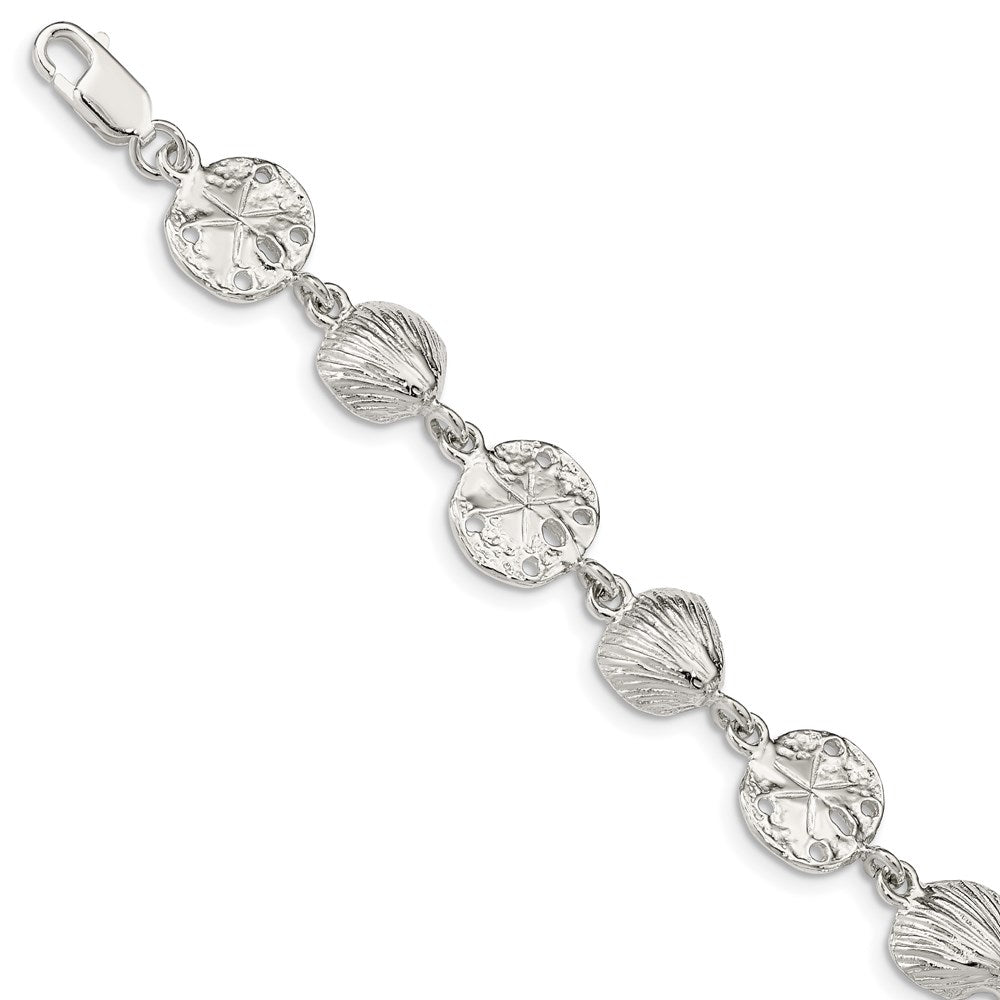 Sterling Silver Polished Seashells and Sand Dollars Bracelet